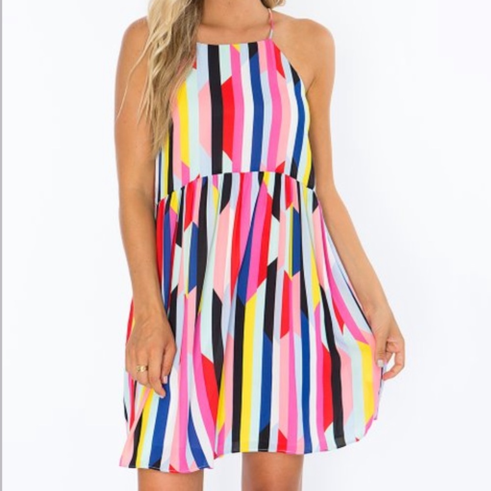 Crosby Tortola Rainbow Stripe Elle Halter Empire Waist Dress XS